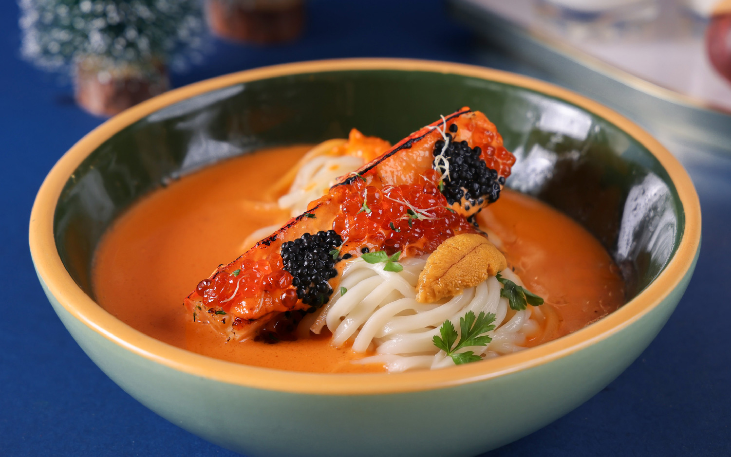 Sea Urchin Udon with King Crab Leg and Salmon Roe